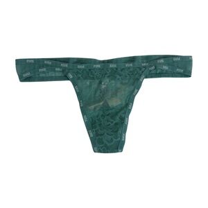 Victoria’s Secret PINK Teal Mesh Lace Thong Panty Logo Waist NWT Medium